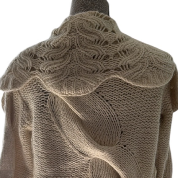Anthropologie Sleeping On Snow Ivory Angora Knit Heart Pin Cardigan Size M - Picture 6 of 10